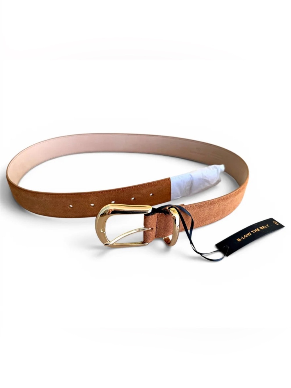 NWT B-Low the Belt Tan Suede Belt with Gold Buckle